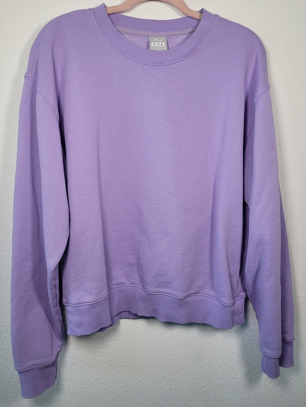 Aritzia Tna Cozy Fleece Perfect Crew Sweatshirt Large Light Purple Athleisure